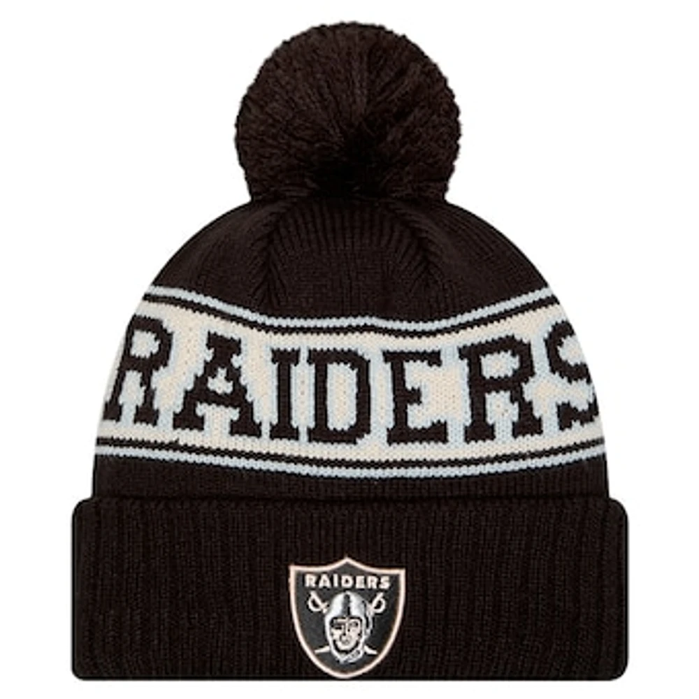 Men's New Era Black Las Vegas Raiders Retro Cuffed Knit Hat with Pom