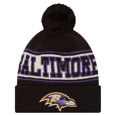 Men's New Era Black Baltimore Ravens Retro Cuffed Knit Hat with Pom