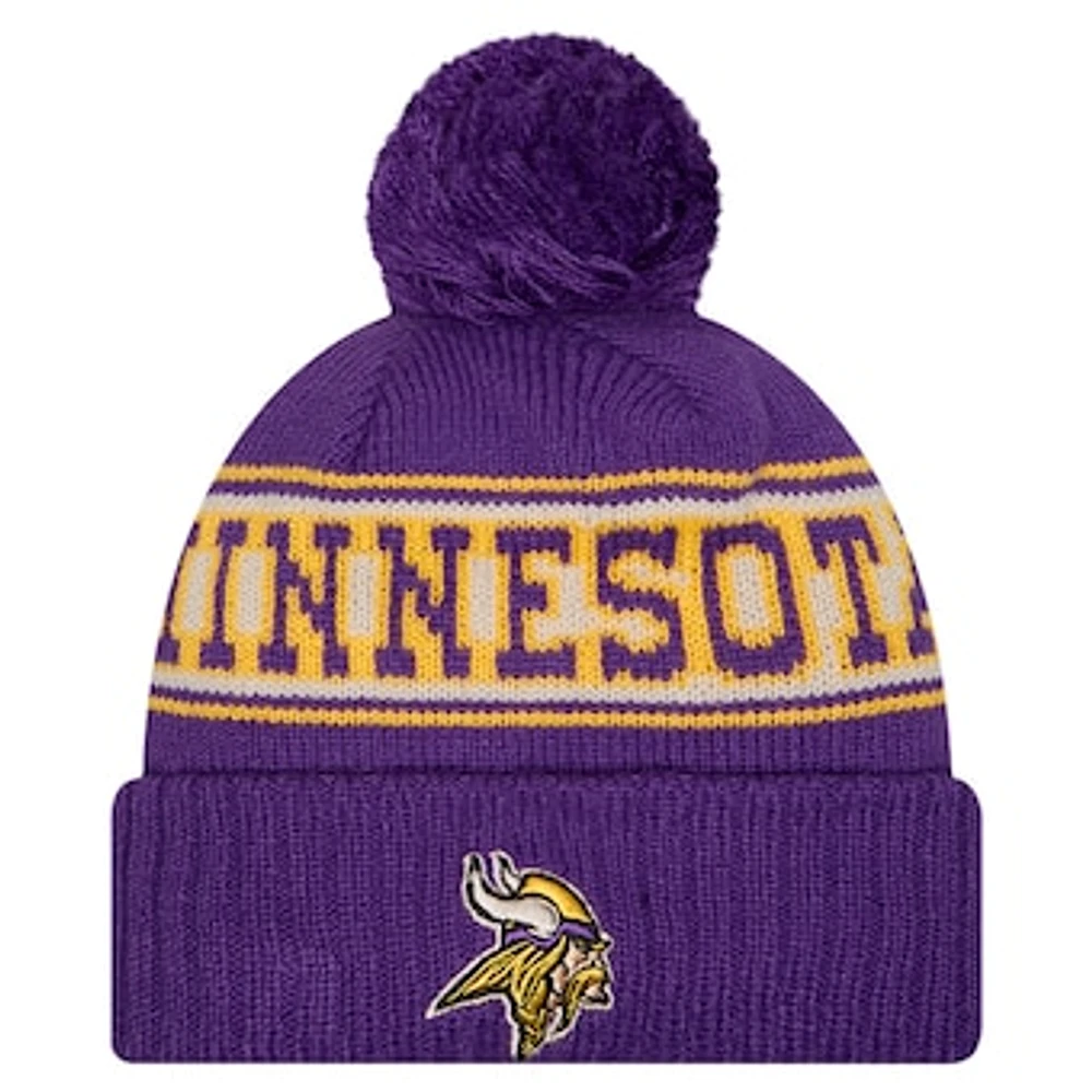 Men's New Era Purple Minnesota Vikings Retro Cuffed Knit Hat with Pom