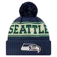 Men's New Era College Navy Seattle Seahawks Retro Cuffed Knit Hat with Pom