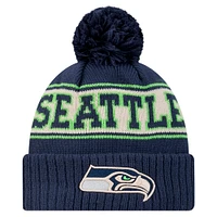 Men's New Era College Navy Seattle Seahawks Retro Cuffed Knit Hat with Pom