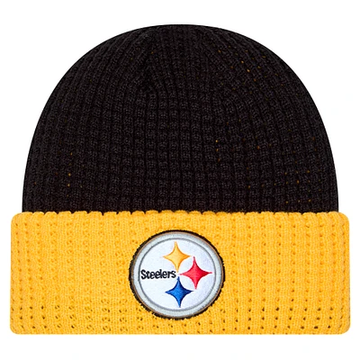 Men's New Era Black Pittsburgh Steelers Waffled Cuffed Knit Hat