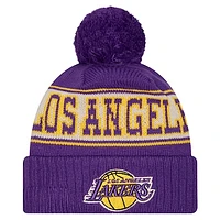 Men's New Era Purple Los Angeles Lakers Throwback Retro Cuffed Knit Hat with Pom