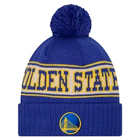 Men's New Era Royal Golden State Warriors Throwback Retro Cuffed Knit Hat with Pom