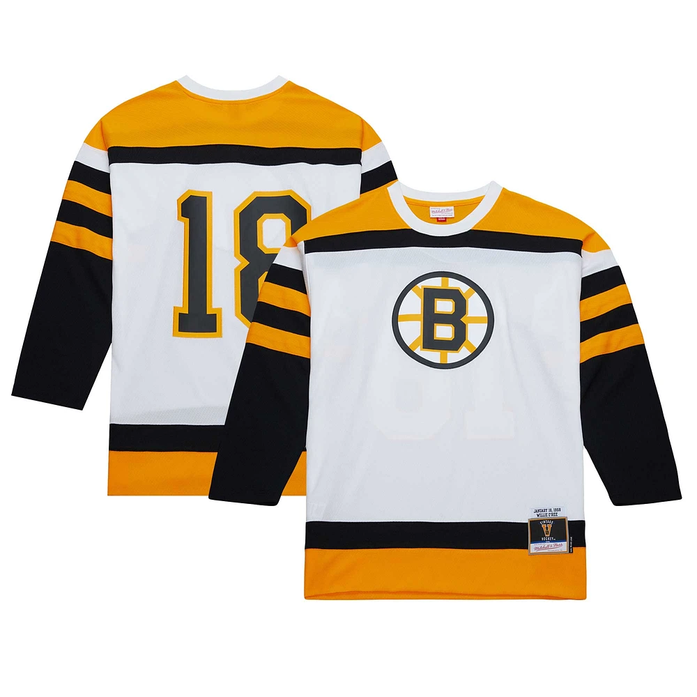 Men's Mitchell & Ness Willie O'Ree White Boston Bruins 1958 Blue Line Player Jersey