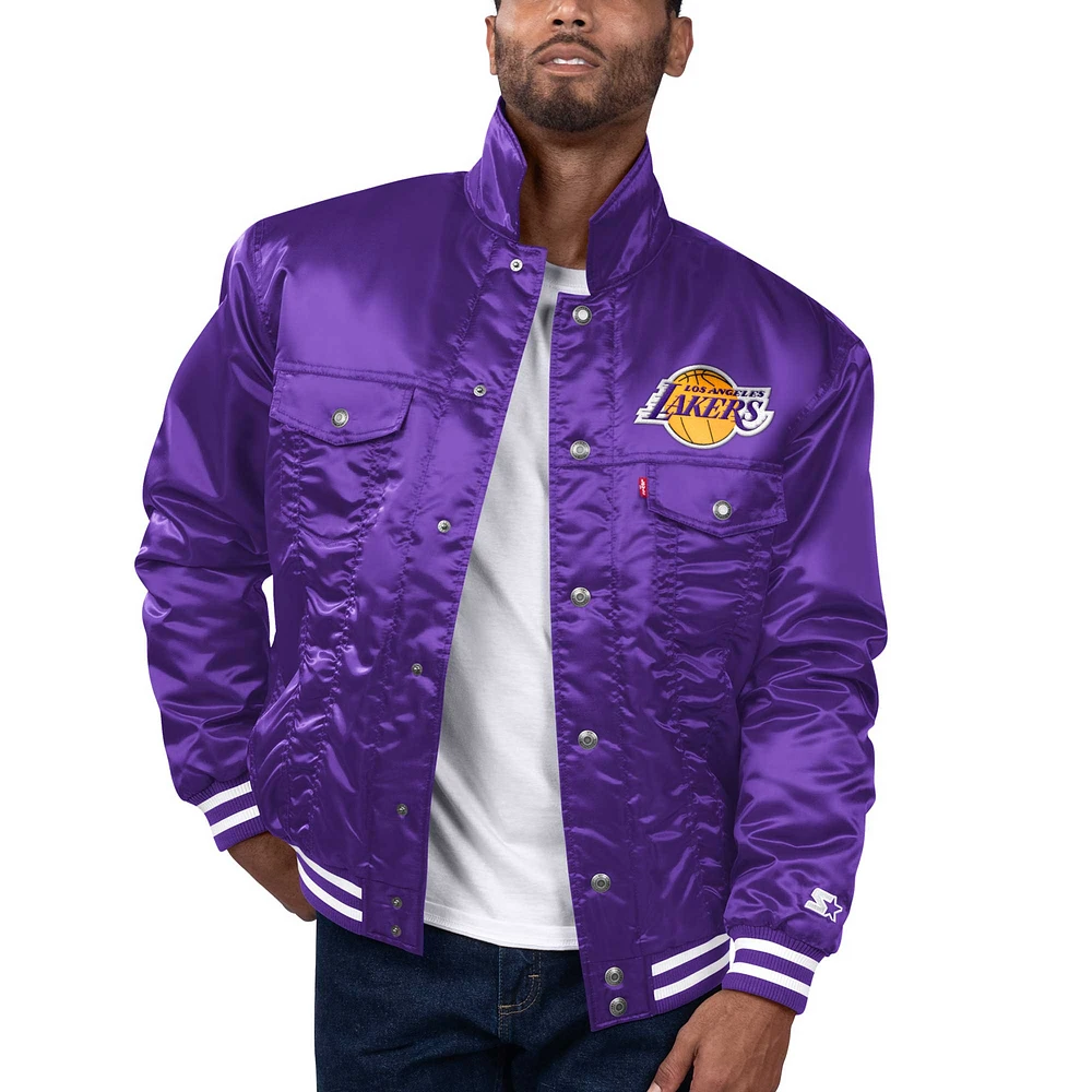 Men's Starter x Levi's Purple Los Angeles Lakers Silver Label Trucker Satin Full-Snap Jacket