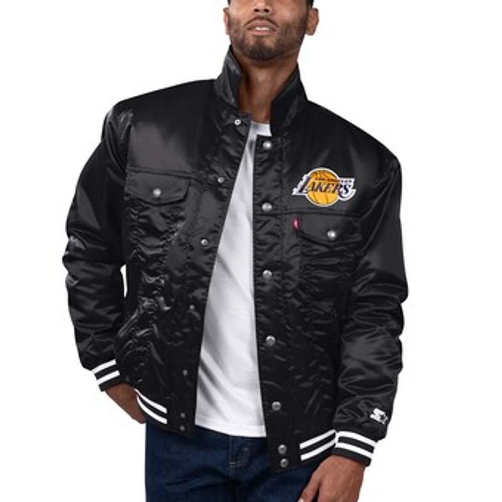 Men's Starter x Levi's Los Angeles Lakers Silver Label Trucker Satin Full-Snap Jacket