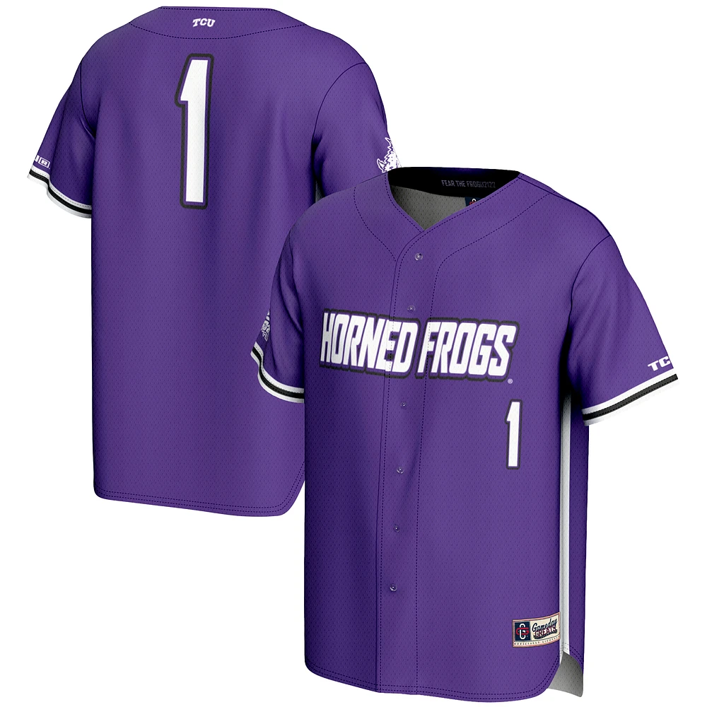Men's GameDay Greats #1 Purple TCU Horned Frogs Lightweight Baseball Fashion Jersey