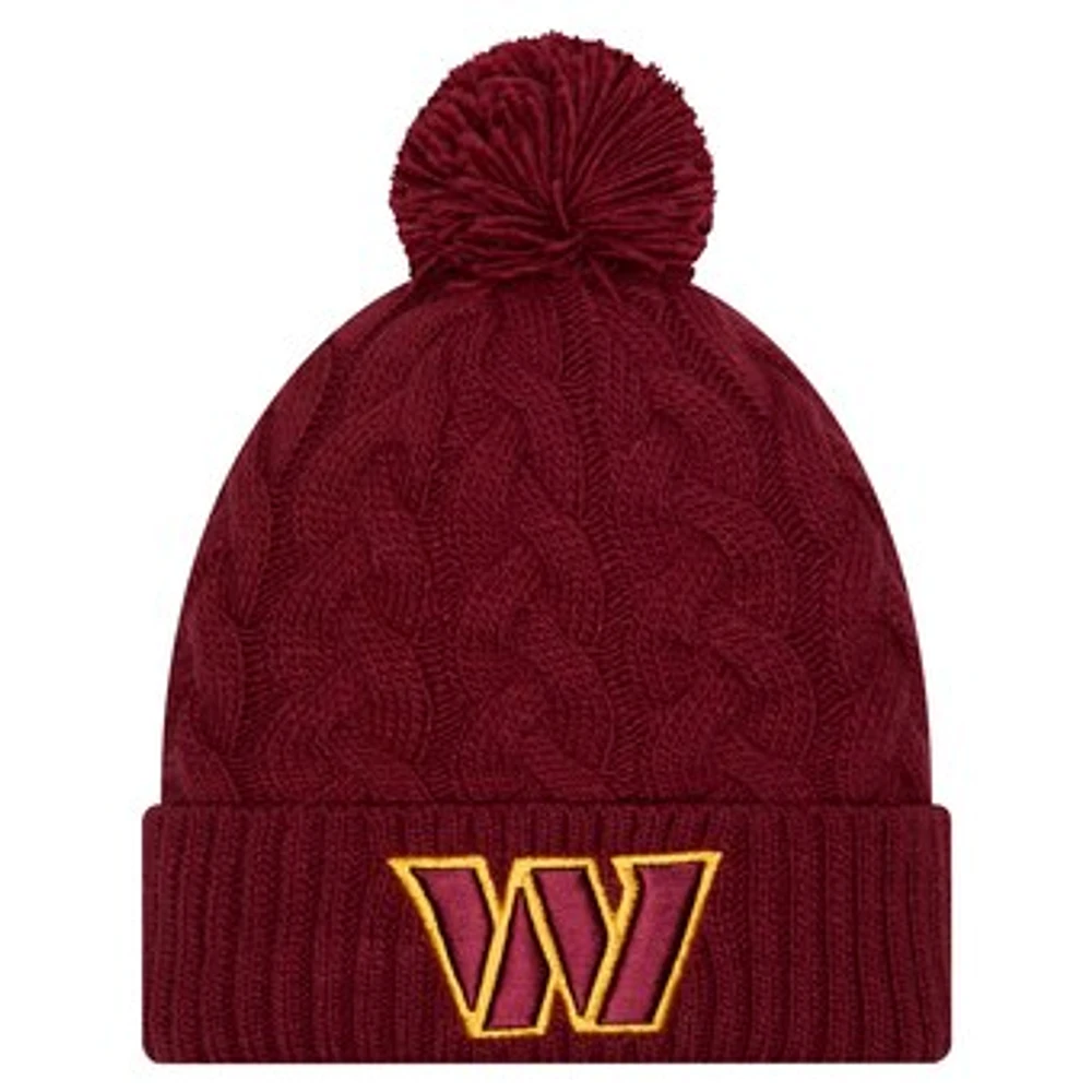 Women's New Era  Burgundy Washington Commanders Cable Cuffed Knit Hat with Pom