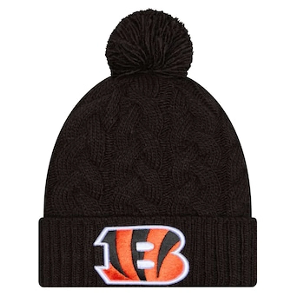 Women's New Era  Black Cincinnati Bengals Cable Cuffed Knit Hat with Pom