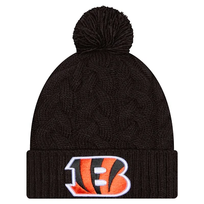 Women's New Era  Black Cincinnati Bengals Cable Cuffed Knit Hat with Pom