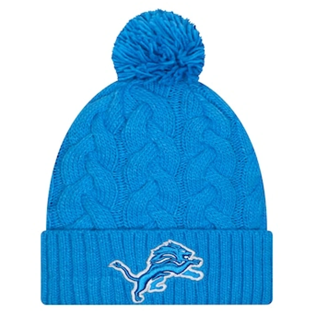 Women's New Era  Blue Detroit Lions Cable Cuffed Knit Hat with Pom