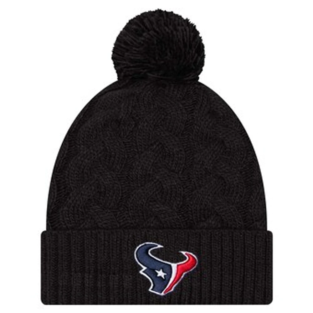 Women's New Era  Black Houston Texans Cable Cuffed Knit Hat with Pom