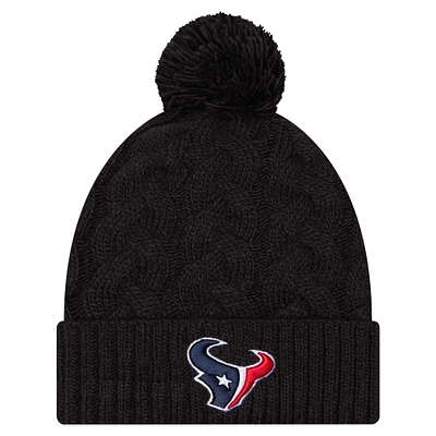 Women's New Era  Black Houston Texans Cable Cuffed Knit Hat with Pom