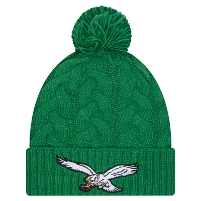 Women's New Era  Kelly Green Philadelphia Eagles Cable Cuffed Knit Hat with Pom