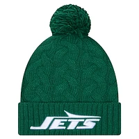 Women's New Era  Green New York Jets Cable Cuffed Knit Hat with Pom