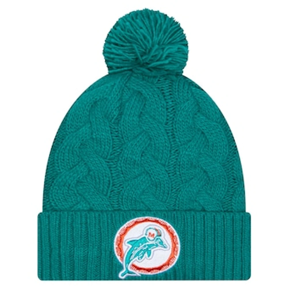 Women's New Era  Aqua Miami Dolphins Cable Cuffed Knit Hat with Pom