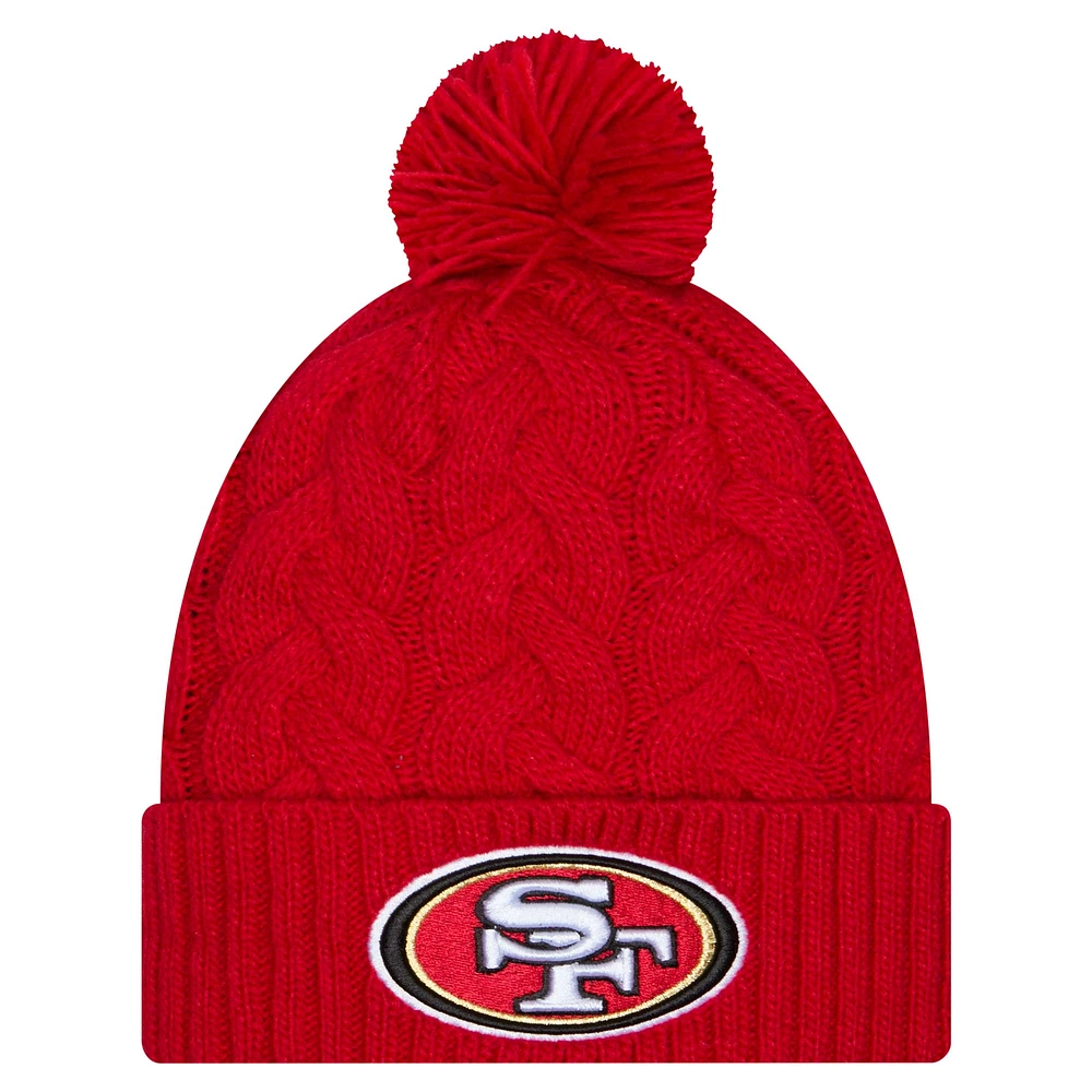 Women's New Era  Scarlet San Francisco 49ers Cable Cuffed Knit Hat with Pom