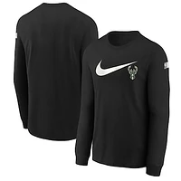 Youth Nike Black Milwaukee Bucks Swoosh Long Sleeve T-Shirt