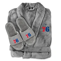 Unisex ISlide  Gray Philadelphia 76ers Faux Fur Slide Sandals & Robe Bundle