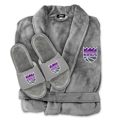 Unisex ISlide  Gray Sacramento Kings Faux Fur Slide Sandals & Robe Bundle