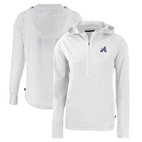 Women's Cutter & Buck White Atlanta Braves City Connect Daybreak Eco Recycled Half-Zip Hoodie