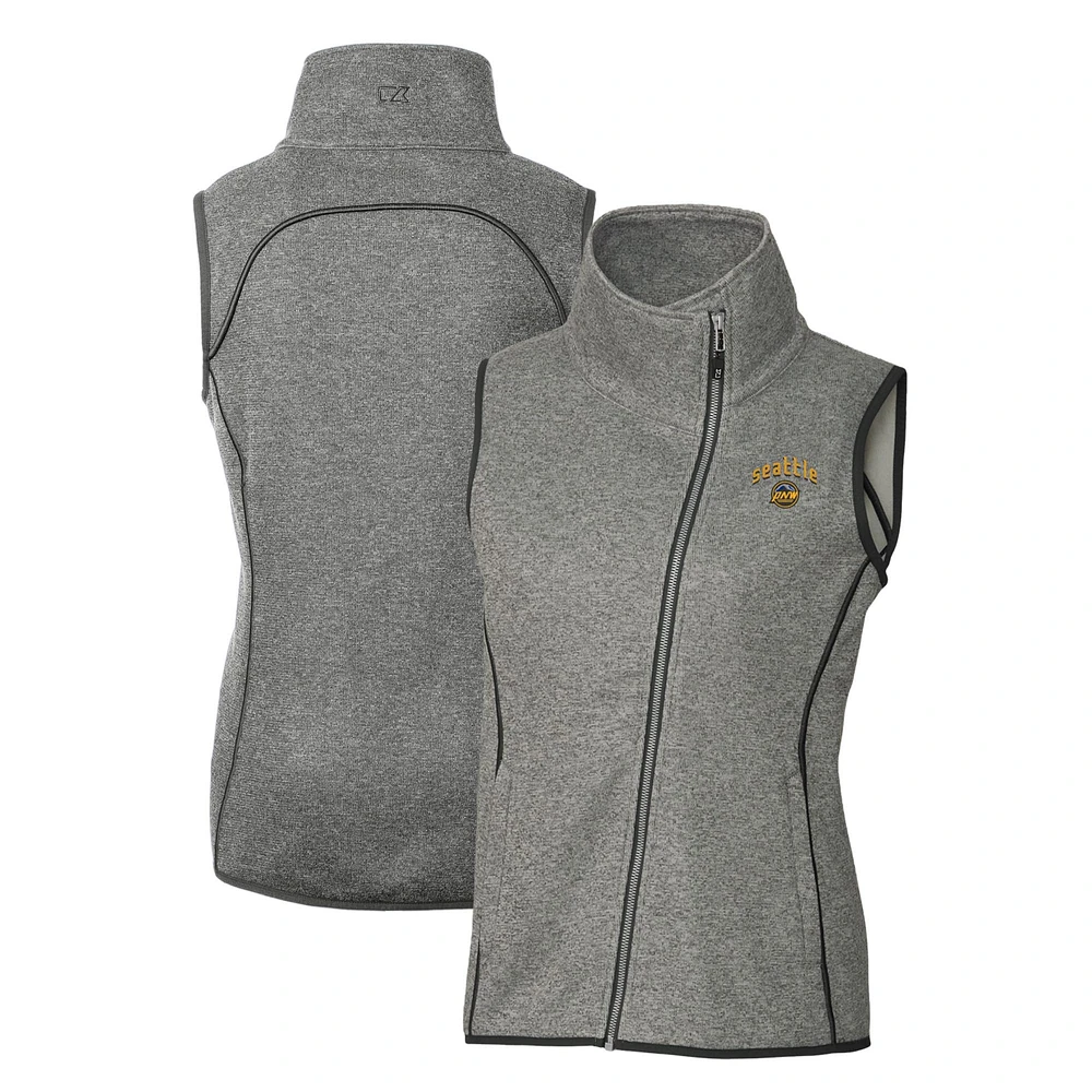 Women's Cutter & Buck Heather Gray Seattle Mariners City Connect Mainsail Sweater-Knit Full-Zip Asymmetrical Vest