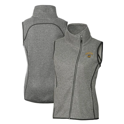 Women's Cutter & Buck Heather Gray Seattle Mariners City Connect Mainsail Sweater-Knit Full-Zip Asymmetrical Vest
