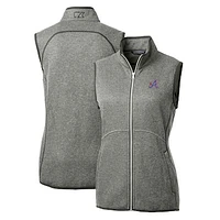 Women's Cutter & Buck Heather Gray Atlanta Braves City Connect Mainsail Sweater Knit Full-Zip Vest