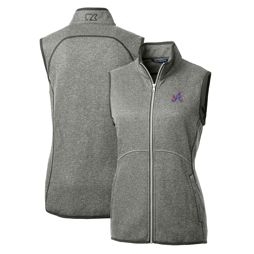 Women's Cutter & Buck Heather Gray Atlanta Braves City Connect Mainsail Sweater Knit Full-Zip Vest
