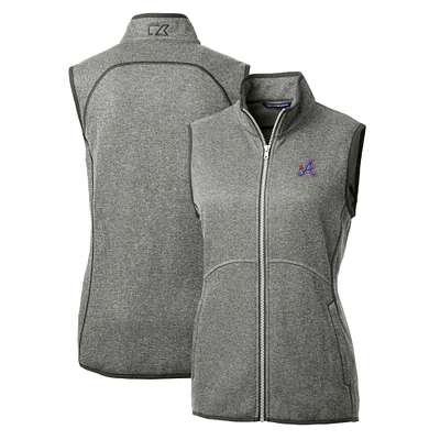 Women's Cutter & Buck Heather Gray Atlanta Braves City Connect Mainsail Sweater Knit Full-Zip Vest