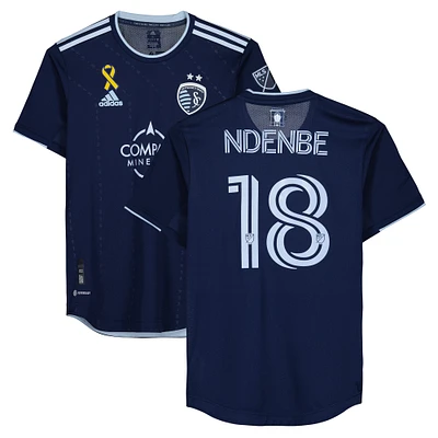 Logan Ndenbe Sporting Kansas City Match-Used #18 Navy Jersey from the 2023 MLS Season