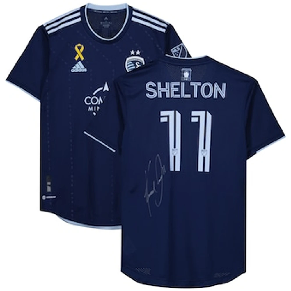 Khiry Shelton Sporting Kansas City Autographed Match-Used #11 Navy Jersey from the 2023 MLS Season