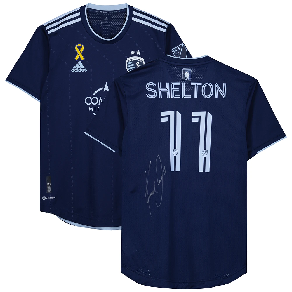 Khiry Shelton Sporting Kansas City Autographed Match-Used #11 Navy Jersey from the 2023 MLS Season