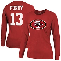 Women's Majestic Threads Brock Purdy Scarlet San Francisco 49ers Player Name & Number Long Sleeve T-Shirt