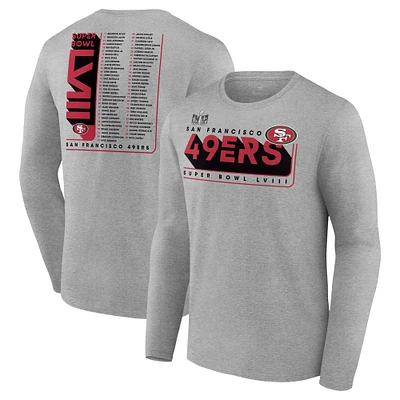 Men's Heather Charcoal San Francisco 49ers Super Bowl LVIII Roster Long Sleeve T-Shirt