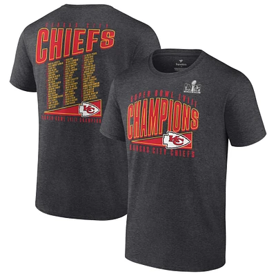 Men's Fanatics Heather Charcoal Kansas City Chiefs Super Bowl LVIII Champions Roster Best Teammates T-Shirt