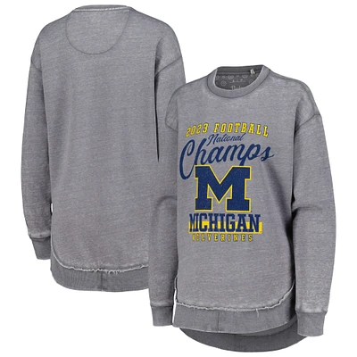 Women's Pressbox  Gray Michigan Wolverines College Football Playoff 2023 National Champions Poncho Pullover Sweatshirt