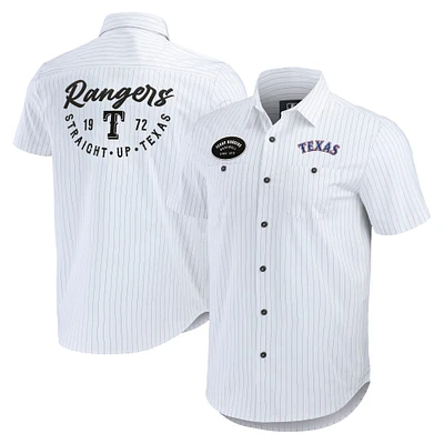 Men's Darius Rucker Collection by Fanatics White Texas Rangers Pin Stripe Short Sleeve Button-Up Shirt