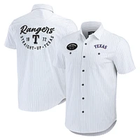 Men's Darius Rucker Collection by Fanatics White Texas Rangers Pin Stripe Short Sleeve Button-Up Shirt