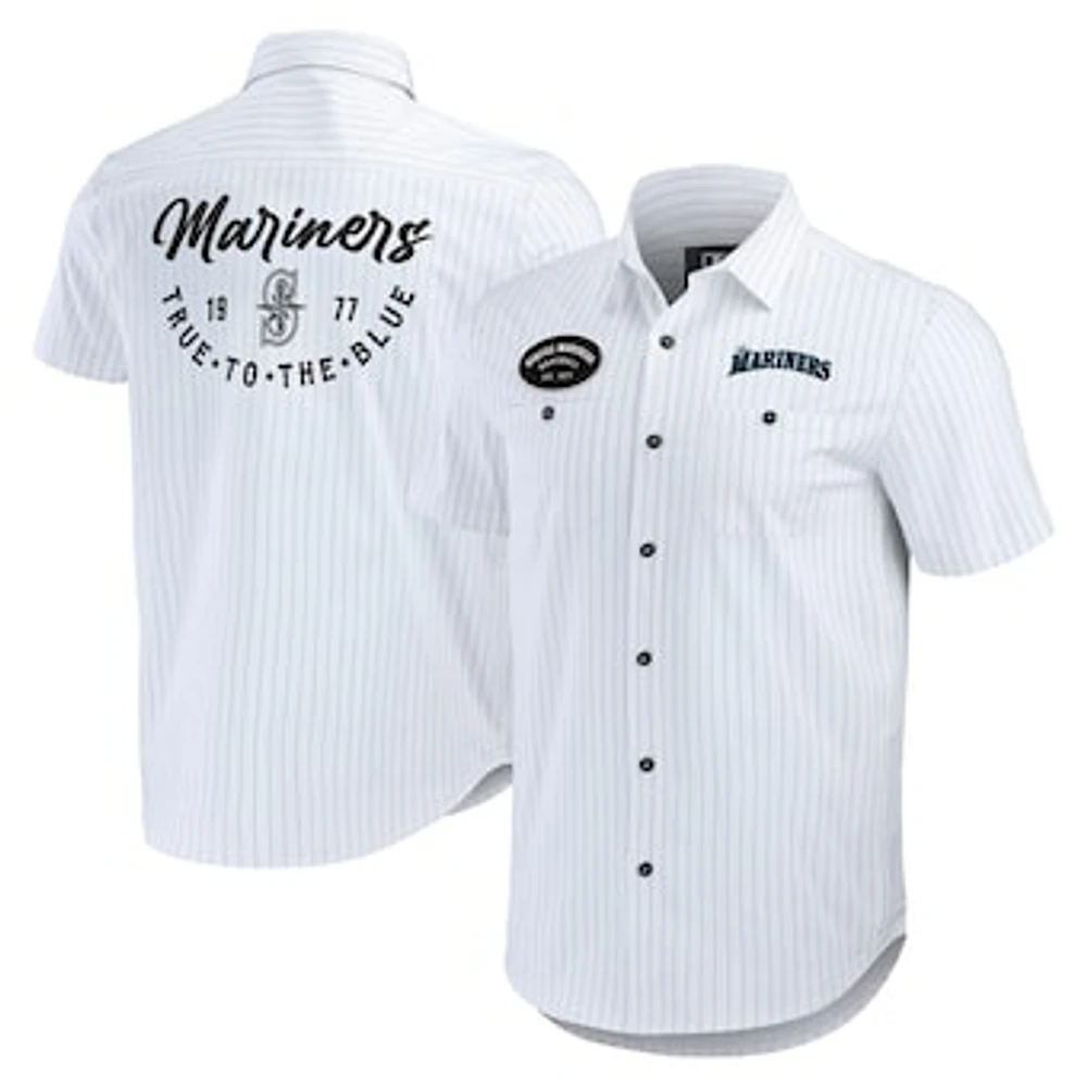 Men's Darius Rucker Collection by Fanatics White Seattle Mariners Pin Stripe Short Sleeve Button-Up Shirt