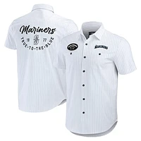 Men's Darius Rucker Collection by Fanatics White Seattle Mariners Pin Stripe Short Sleeve Button-Up Shirt