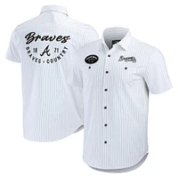 Men's Darius Rucker Collection by Fanatics White Atlanta Braves Pin Stripe Short Sleeve Button-Up Shirt