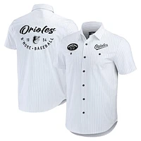 Men's Darius Rucker Collection by Fanatics White Baltimore Orioles Pin Stripe Short Sleeve Button-Up Shirt