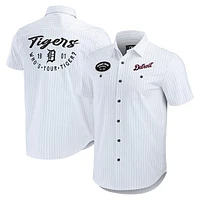 Men's Darius Rucker Collection by Fanatics White Detroit Tigers Pin Stripe Short Sleeve Button-Up Shirt