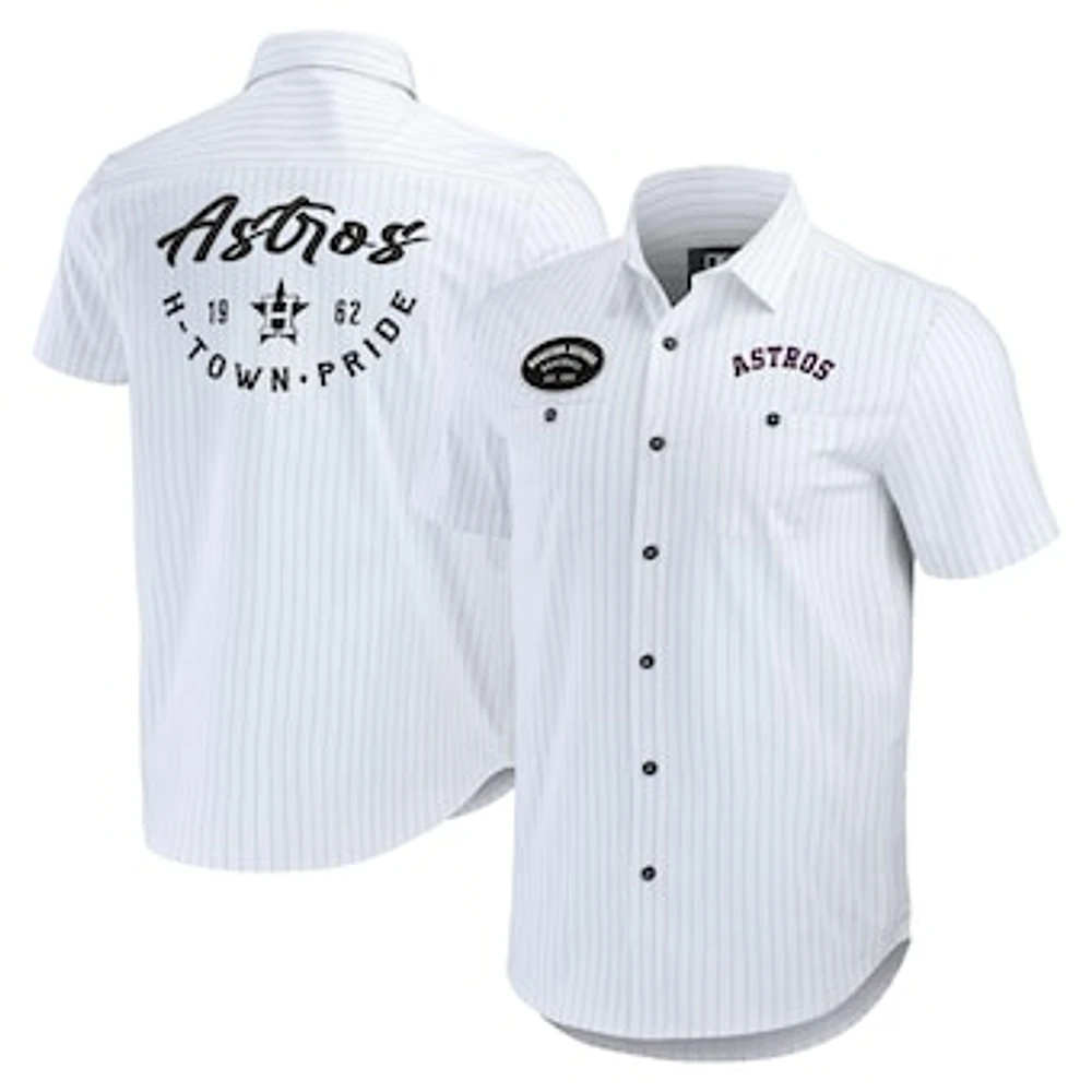 Men's Darius Rucker Collection by Fanatics White Houston Astros Pin Stripe Short Sleeve Button-Up Shirt