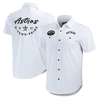 Men's Darius Rucker Collection by Fanatics White Houston Astros Pin Stripe Short Sleeve Button-Up Shirt