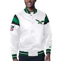 Men's Starter White Philadelphia Eagles Throwback Satin Full-Snap Varsity Jacket