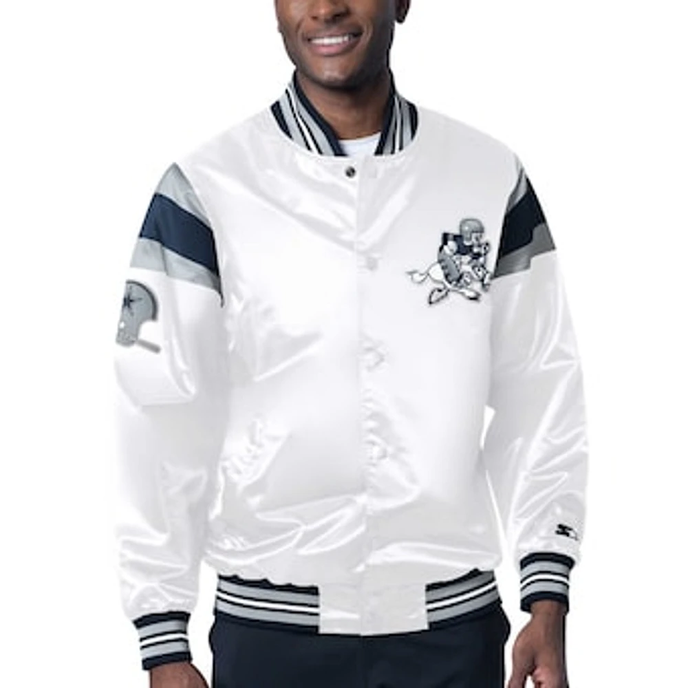 Men's Starter White Dallas Cowboys Throwback Satin Full-Snap Varsity Jacket