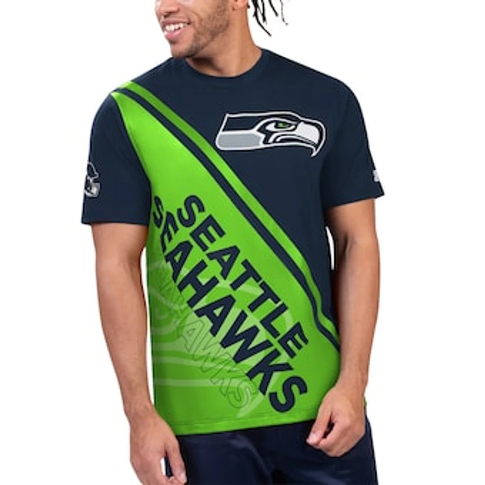 Men's Starter College Navy/Neon Green Seattle Seahawks Finish Line T-Shirt